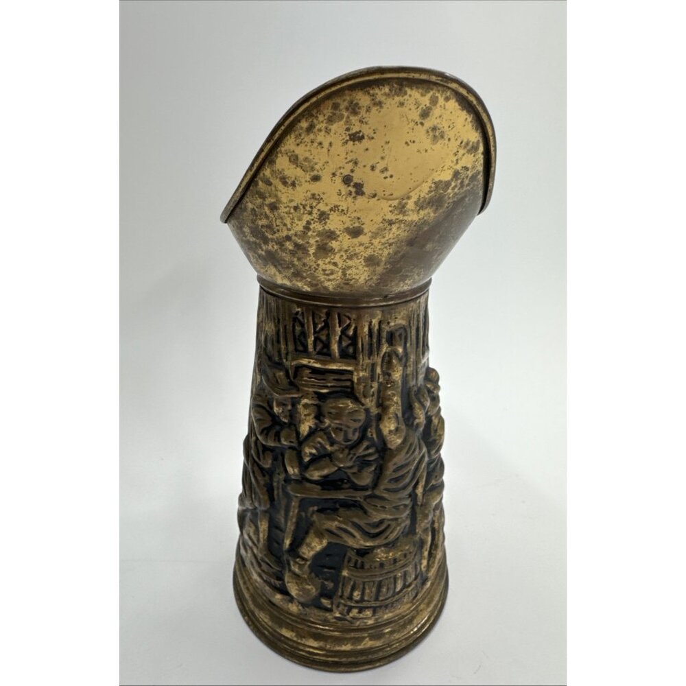 Vintage Brass Embossed Pub Scene Pitcher Jug Art Deco England 10" Estate Sale - Picture 7 of 14